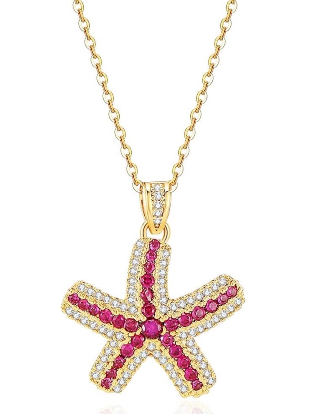 Anthropologie Gold Starfish Necklace with Pink and Clear Stones - Picture 1 of 6